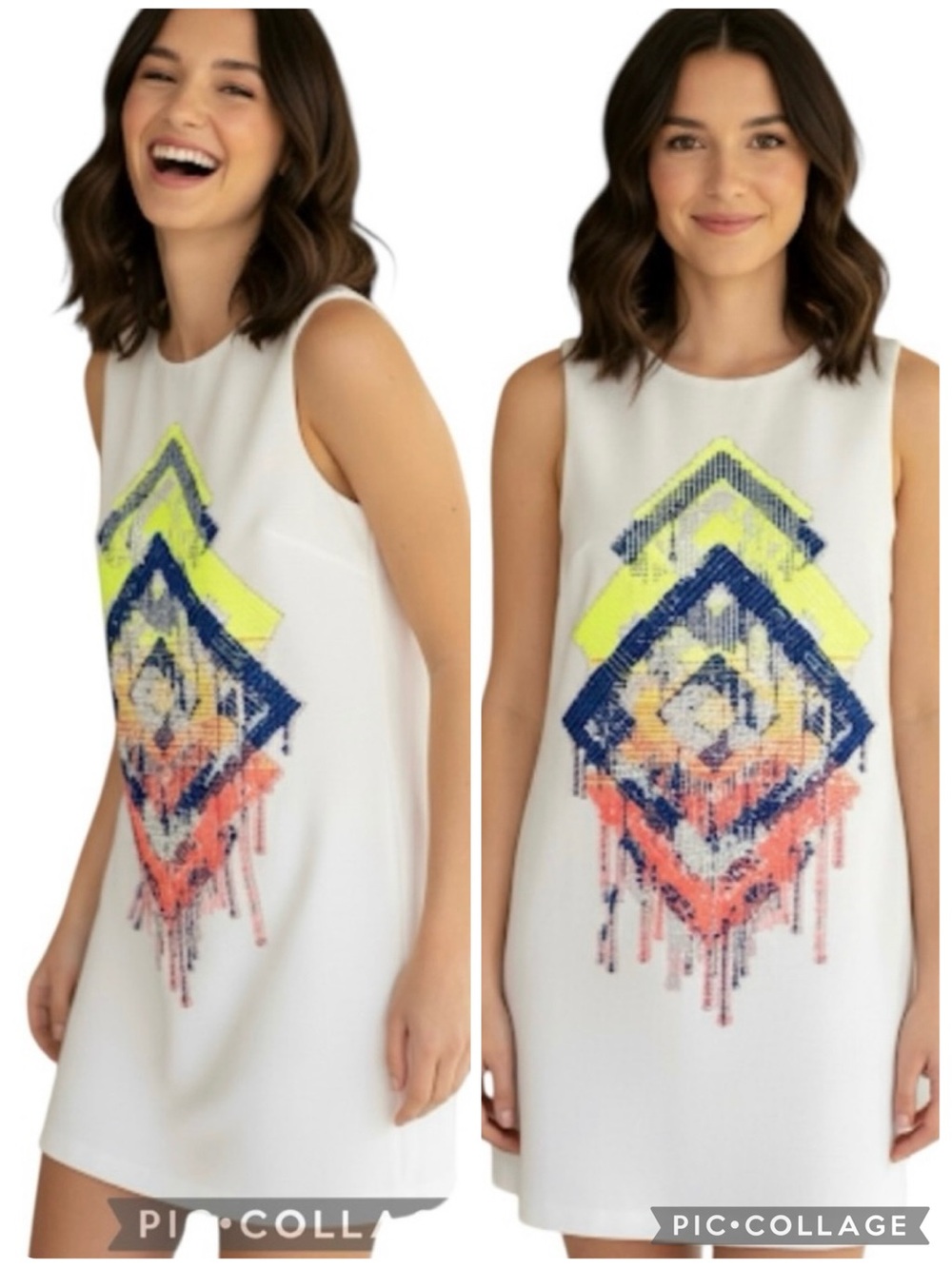 Koch Regine Splatter White Neon Embroidered Shift Mini Dress XS Gorpcore Boho